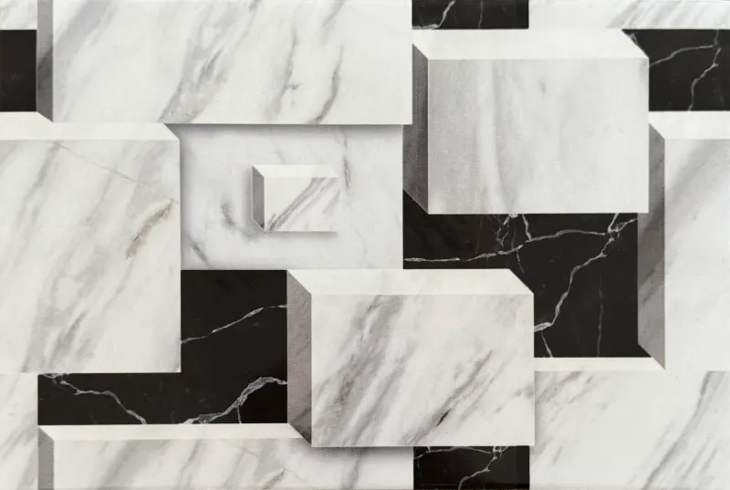 Carrelage mural marbre géométrique noir et blanc 20x30 – ELE-368