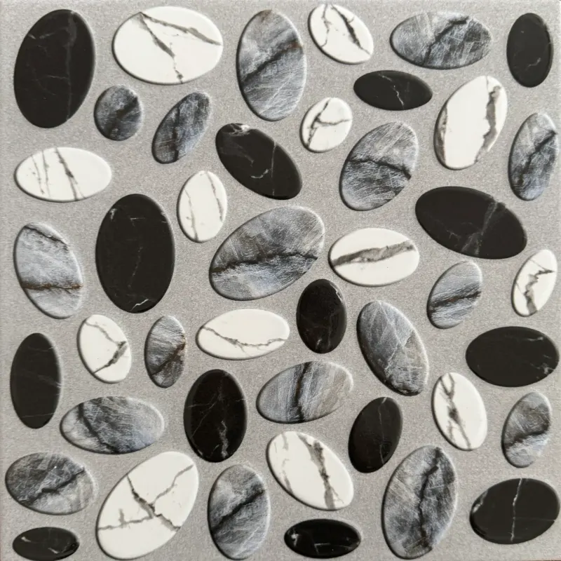 Carrelage mosaïque galets marbre noir et blanc 30x30 – 22001
