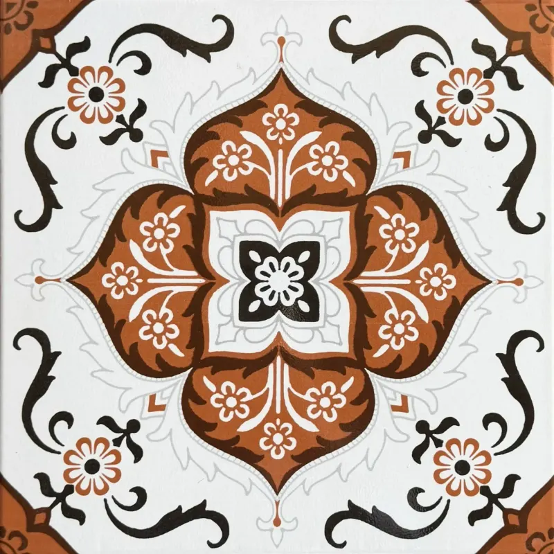 Carrelage décor médaillon ethnique terracotta 30x30 – F-459